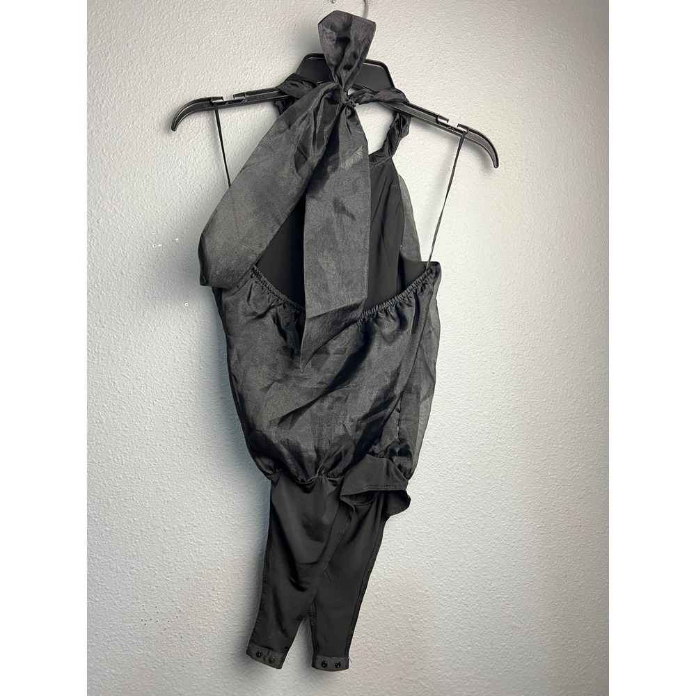 Thirty Thirty LA Black Halter Neck Sheer Organza Tie Back Bodysuit Small Gothic